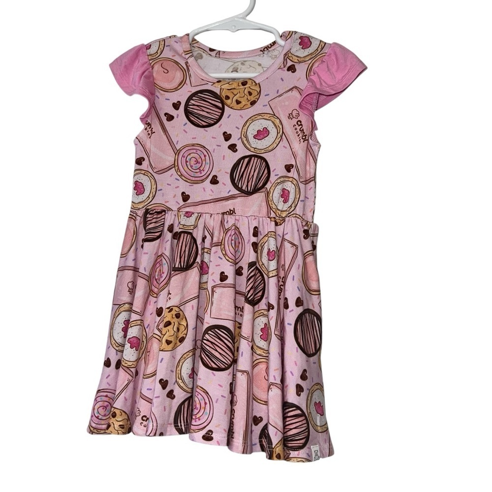 Little Snuggles toddler girls Crumbl cookie print pink bamboo twirl dress 2T